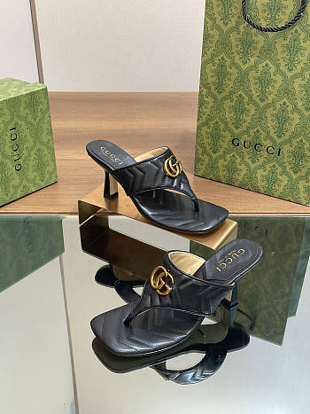 Gucci Women's Double G Thong Sandals Black Heel 5.5cm