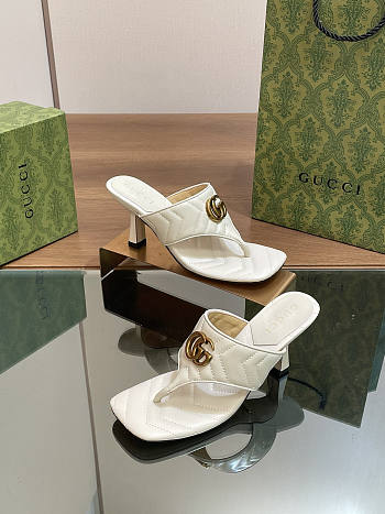 Gucci Women's Double G Thong Sandals White Heel 5.5cm