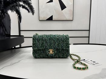 Chanel Small Flap Bag Green Tweed 20cm