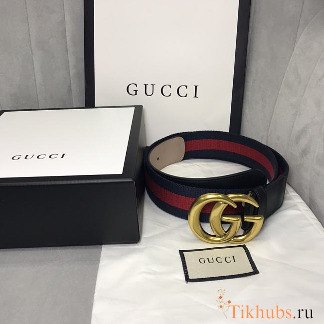 Gucci Double Buckle Web Red Blue Belt 3.8cm - 1