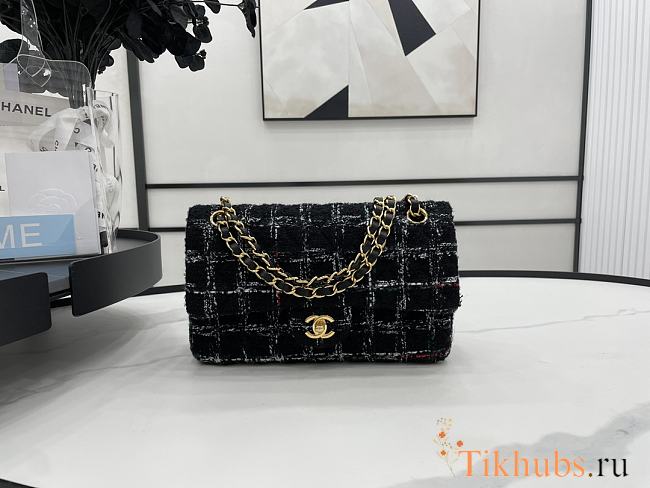 Chanel Medium Flap Bag Black Tweed 25cm - 1