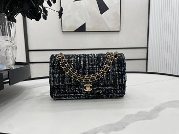 Chanel Medium Flap Bag Black Tweed Gold 25cm