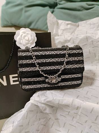 Chanel Flap Evening Bag Strass Silver Black 13x21x8cm