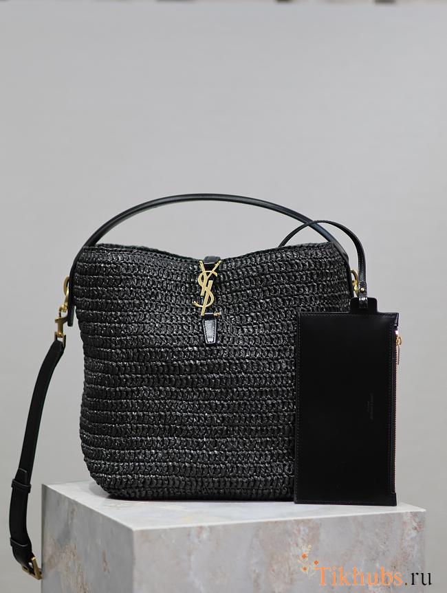 YSL LE 37 Woven Raffia Black Leather Bag 20x25x16cm - 1