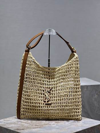 YSL Metallic Oxalis Crochet Raffia Shoulder Bag 37x40x3cm