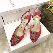 Manolo Blahnik Hangisi Slingback Pumps Red Heel 7cm - 4