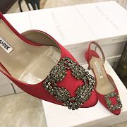 Manolo Blahnik Hangisi Slingback Pumps Red Heel 7cm - 3