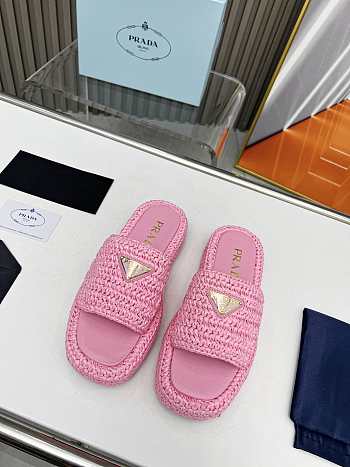 Prada Crochet Flatform Slides Pink