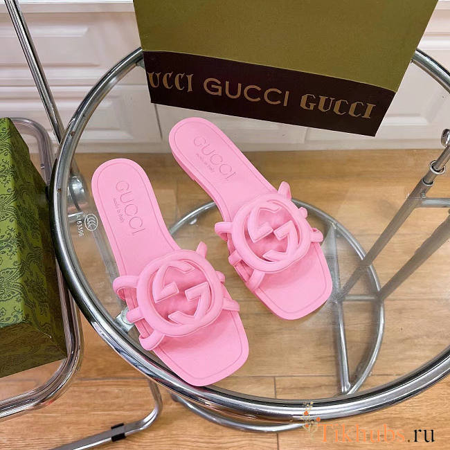 Gucci Rubber Pink Slides - 1