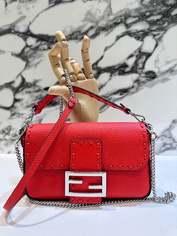 Fendi Baguette Full Grain Red Bag Leather 19.5x4.5x13cm