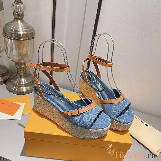 Louis Vuitton LV Helios Wedge Sandal Blue 3.5cm - 1