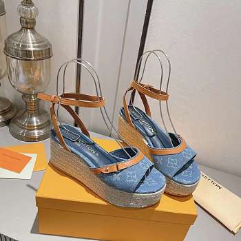 Louis Vuitton LV Helios Wedge Sandal Blue 3.5cm