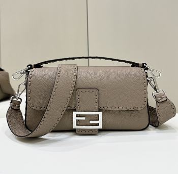 Fendi Baguette Dove Grey Selleria Bag 27x15x6cm