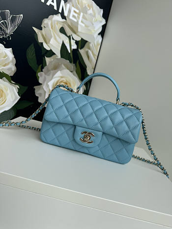 Chanel Top Handle Flap Bag Blue Gold 20cm