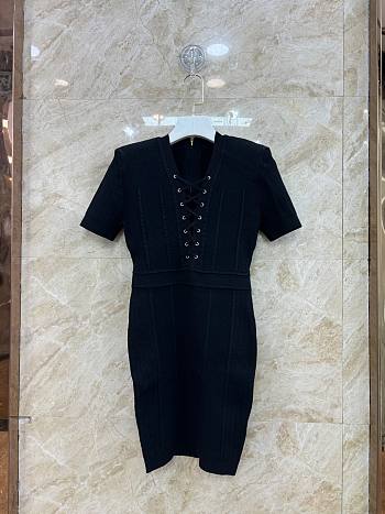 Balmain Short Fine Ribbed Knit Black Dress