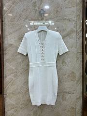 Balmain Short Fine Ribbed Knit White Dress - 1