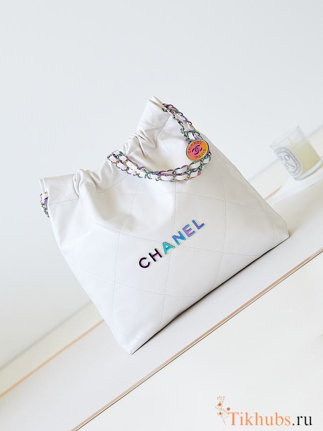 Chanel 22 Handbag Rainbow Metal White 39x42x8cm - 1