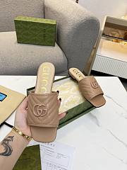Gucci Rose Pink Leather Double G Slides - 1