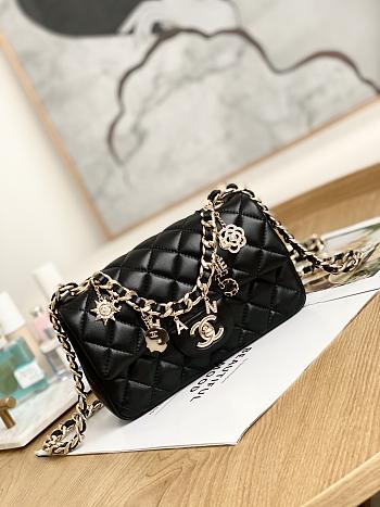 Chanel Flap Bag Gold Lambskin Black 20cm