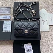 Chanel Wallet Black Silver Lambskin Chain 11x7cm - 1