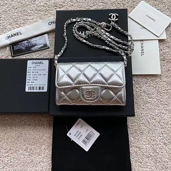 Chanel Wallet Silver Lambskin Chain 11x7cm