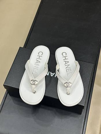 Chanel Fabric Thong Sandals White Silver