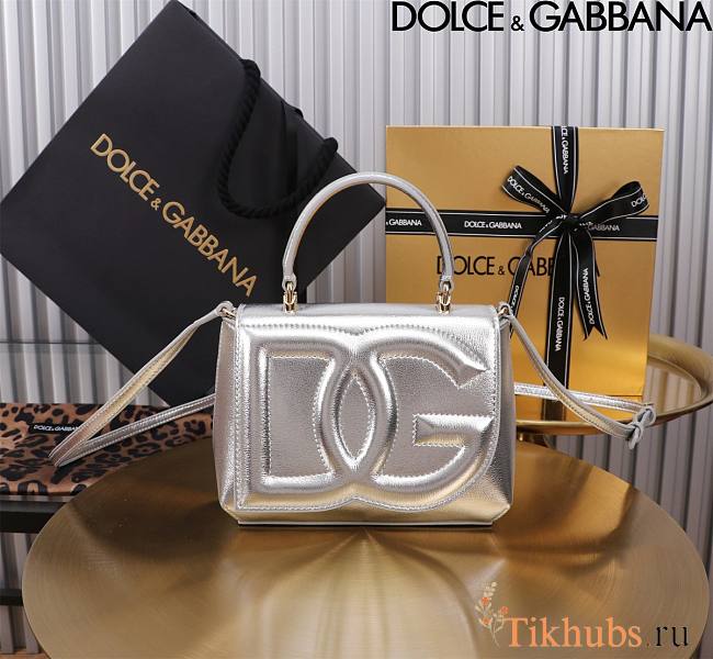 Dolce & Gabbana Silver Small Leather Top Handle Bag 17.5x13.5x6.5cm - 1