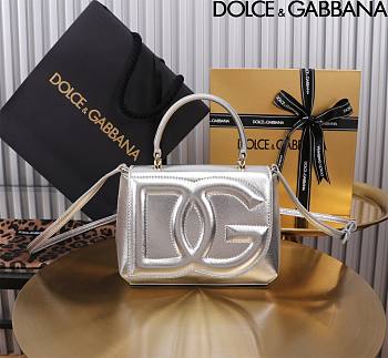 Dolce & Gabbana Silver Small Leather Top Handle Bag 17.5x13.5x6.5cm