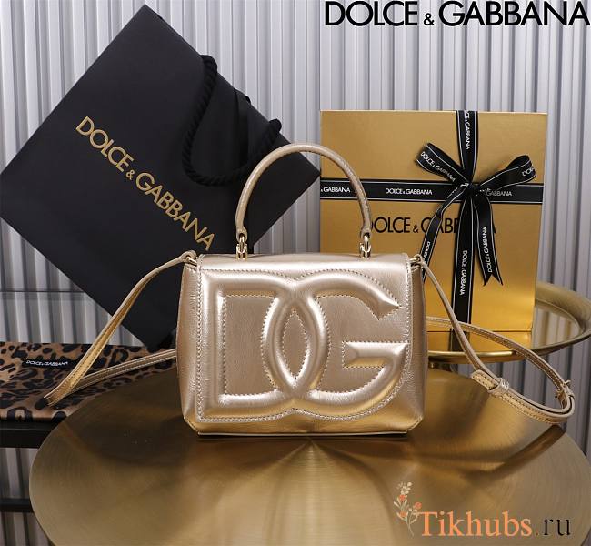 Dolce & Gabbana Gold Small Leather Top Handle Bag 17.5x13.5x6.5cm - 1