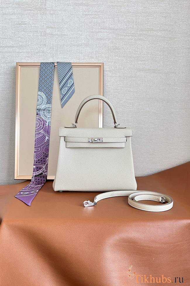 Hermes Kelly 25 Togo White Silver Hardware 25cm - 1