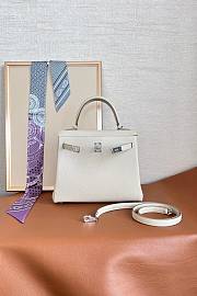 Hermes Kelly 25 Togo White Silver Hardware 25cm - 3