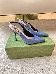 Gucci Signoria Slingback Pump Blue Patent Heel 10.5cm - 1