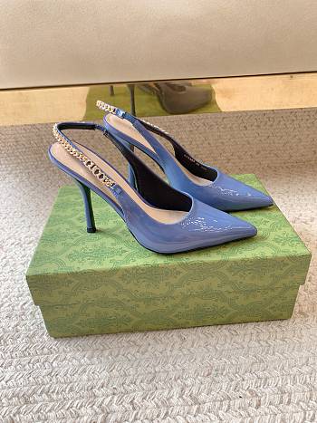 Gucci Signoria Slingback Pump Blue Patent Heel 10.5cm