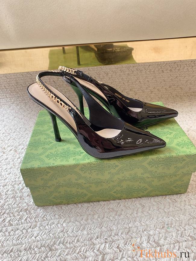 Gucci Signoria Slingback Pump Black Patent Heel 10.5cm - 1