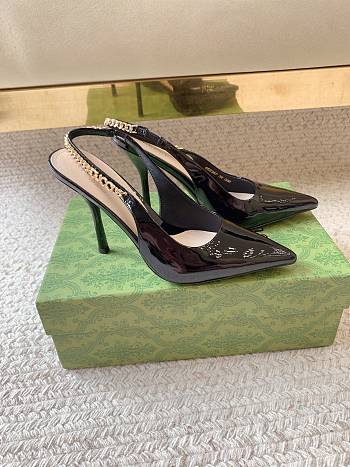 Gucci Signoria Slingback Pump Black Patent Heel 10.5cm