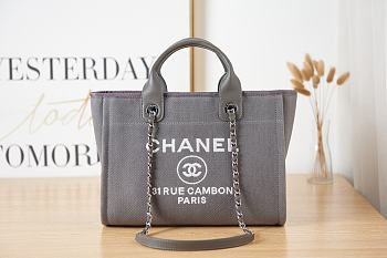 Chanel Shopping Tote Canvas Grey Handle 38x22x13cm