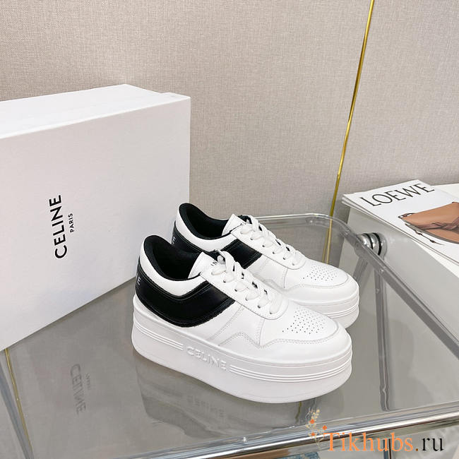 Celine Block Sneakers With Wedge Outsole In Calfskin White - 1