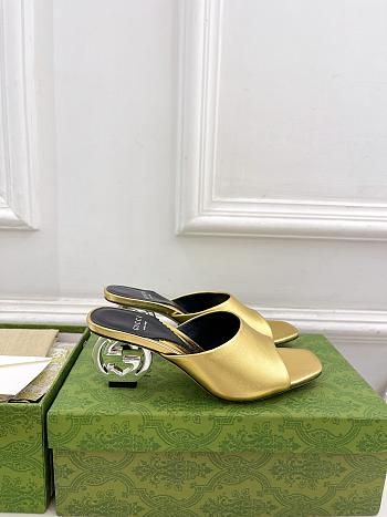 Gucci Women's Interlocking G Heel Sandal Gold 6cm