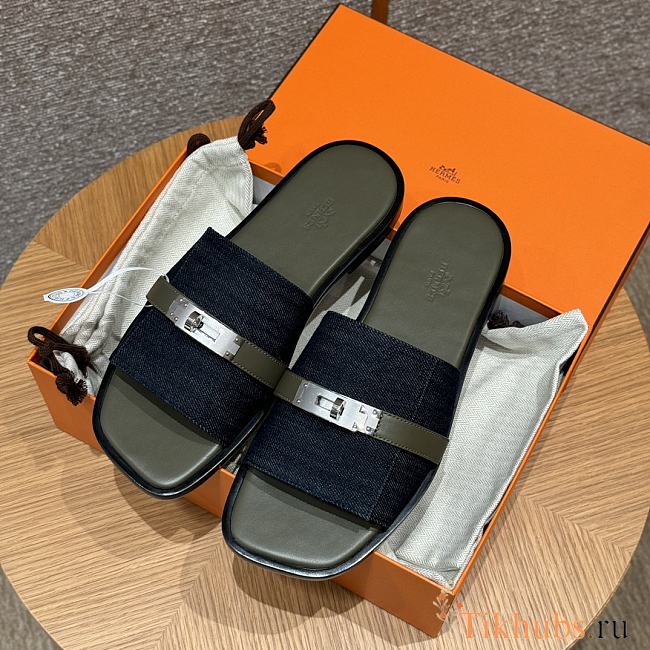 Hermes Denim Blue Slides - 1