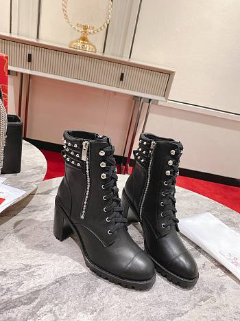 Christian Louboutin Black Leather Heel Combat Boots 7cm