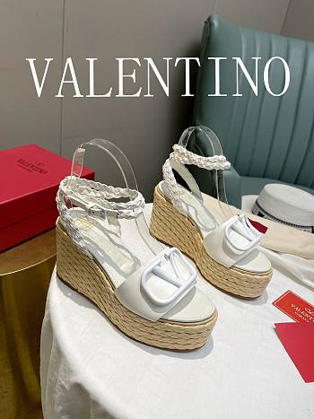 Valentino Garavani White Vlogo Wedge Sandal 9cm