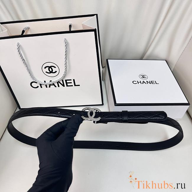 Chanel Black Silver Belt 2cm - 1