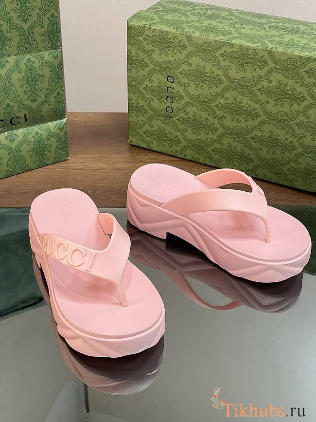 Gucci Pink Logo Rubber Platform Sandal - 1