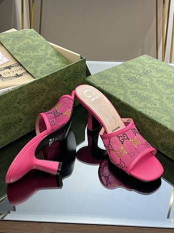 Gucci GG Embellished Mesh Mules Pink 8.5cm