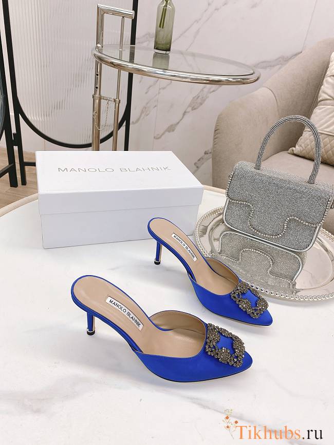 Manolo Blahnik Hangisimu Mules Blue 7cm - 1