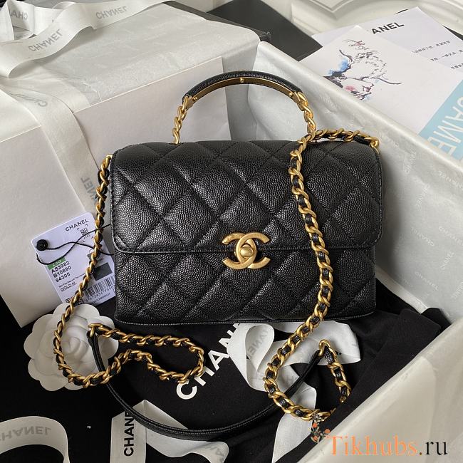Chanel 23s Flap Bag Handle Black Caviar Gold 19x13x7.5cm - 1