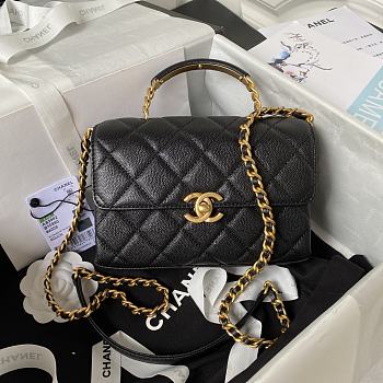 Chanel 23s Flap Bag Handle Black Caviar Gold 19x13x7.5cm