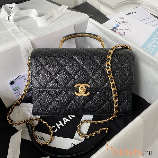 Chanel 23s Flap Bag Handle Black Caviar Gold 22x14.5x8cm - 1