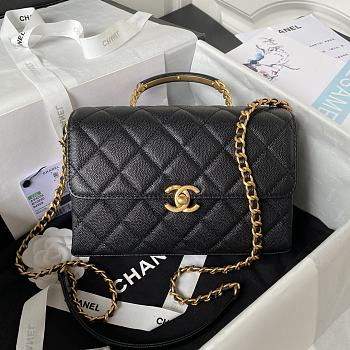 Chanel 23s Flap Bag Handle Black Caviar Gold 22x14.5x8cm