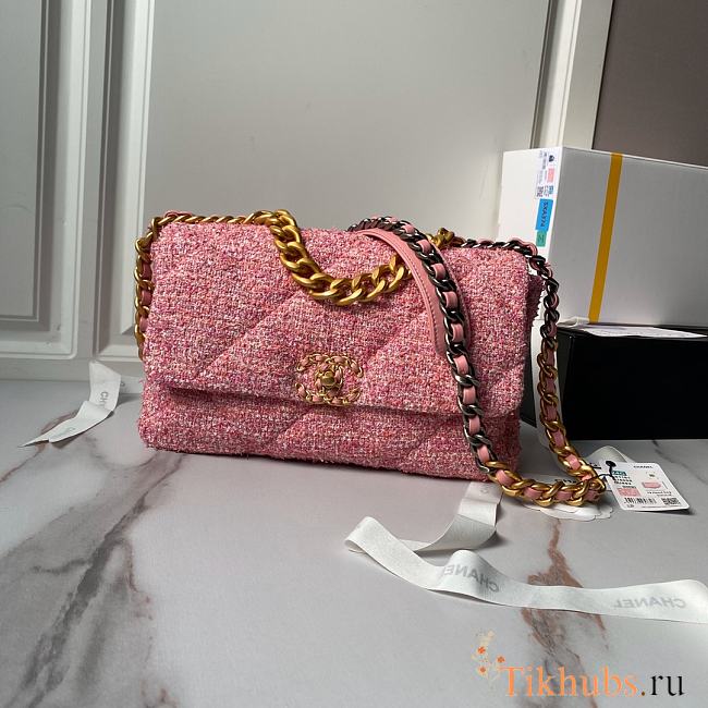 Chanel 19 Large Flap Bag Pink Tweed 30cm - 1